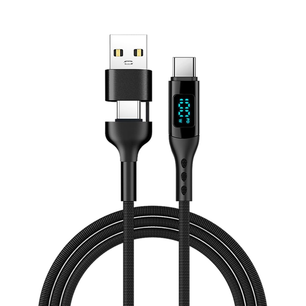 Verilux 2 in 1 Type C Cable with 100W Fast Charging and LCD Power Display | 3.9Ft Nylon Braided