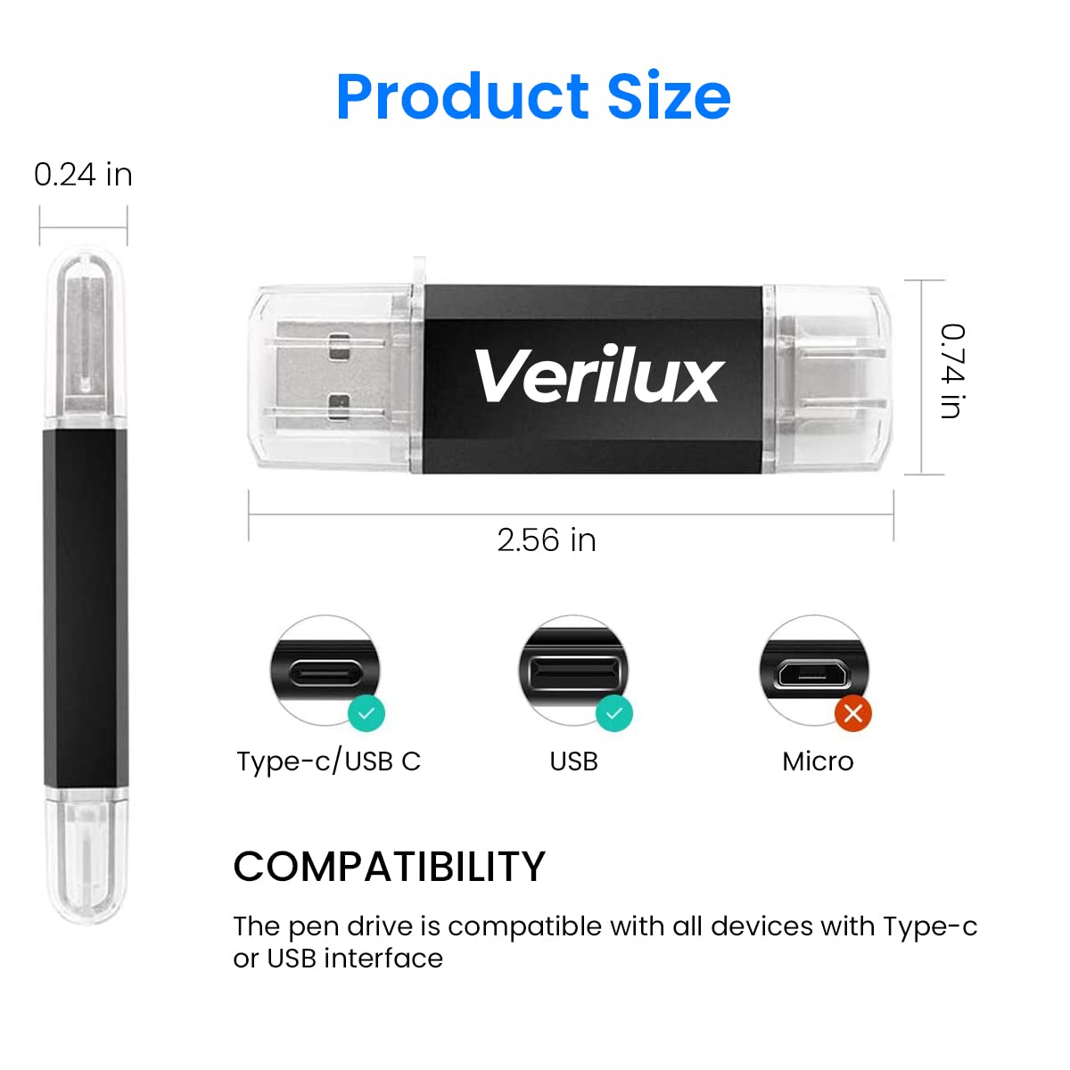 Verilux Pendrive 64GB Flash Drive with USB 3.0 and Type C Dual Interface for Laptop | OTG Data Transfer