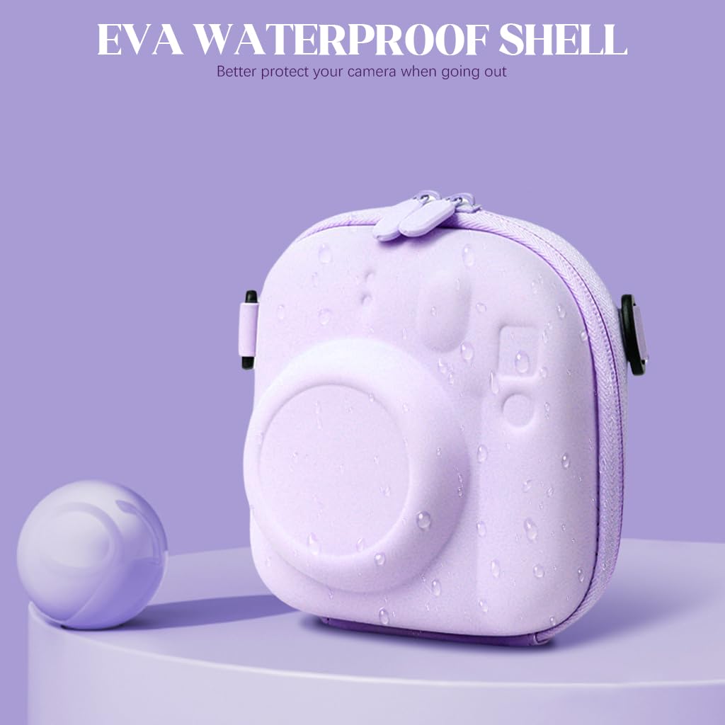 ZORBES® Camera Case for Fujifilm Instax Kawaii Camera Carry Zipper Bag Portable Hard Cover PU Protective Camera Zipper Case Bag with Shoulder Strap Universal Camera Case, 14x8.5x14cm