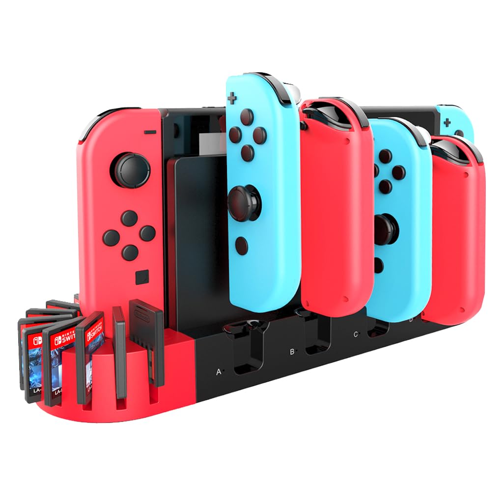 ZORBES® 2 In 1 Switch Controller Charging Dock Extension For Switch&Oled Model Joycons Switch Controller Charging Dock Station With 9 Storage Slots For Switch Game Cartridges,Game Consoles,USB,Black