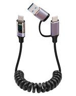 Verilux PD 100W Type C Charging Cable with LCD Display and Spring Coil | 35–180cm Adjustable Length