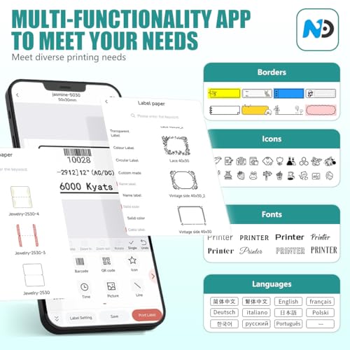Zeitel® Mini Thermal Printer Pocket Label Printer, Black On White, 20mm/s High Speed USB Cordless Bluetooth Thermal Printer for iOS & Android, with 3 Rolls HD Thermal Print Paper