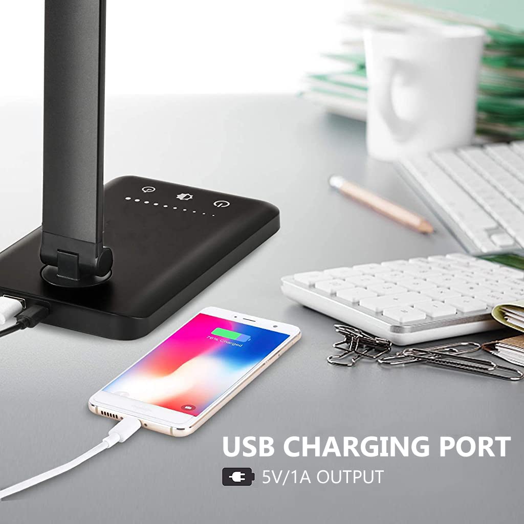 Verilux Desk Lamp for Study with 2700~6200K 5-Color Dimmable Light and Foldable Aluminum Tube | Eye-Friendly Touch Control