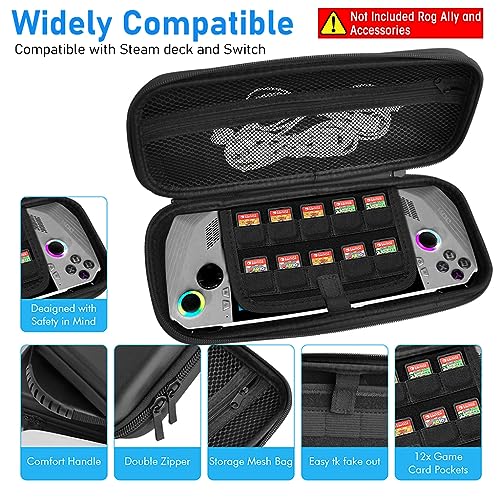 ZORBES® Oxford Fabric Carrying Case for Rog Ally Accessories Portable Handbag with 10 Game Cartridges Slot Waterproof Protective Storage Bag Black 2PCS