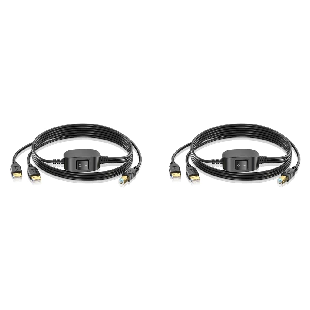 Verilux Printer Cable for Two Computers featuring Dual USB to USB-B 5FT Nylon Gold Plated | 2PCS