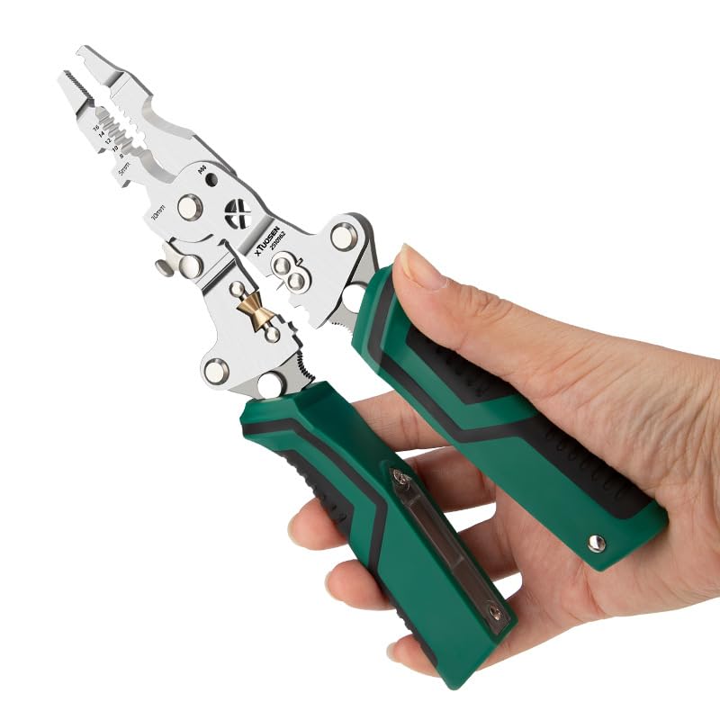 Serplex® Multi Wire Stripper Pliers with LCD Digital Voltage Tester, Sound Light Alarm & Insulated Handles, Foldable Electrical Wire Stripping Cutting & Crimping Tool for Electricians & Wiring Repairs