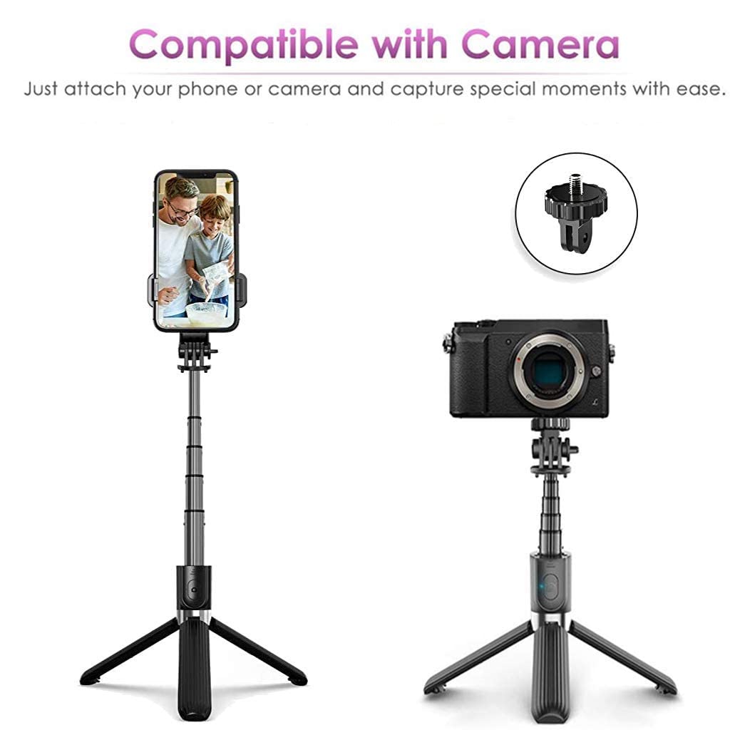 Verilux Bluetooth Extendable Selfie Stick with Wireless Remote& Tripod & Detachable Pan-Tilt for Samsung/Oppo/iPhone/Vivo/OnePlus/CameraAll Smart Phones-82cm Long Rotatable