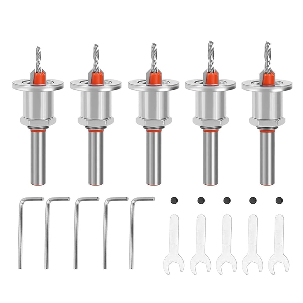 Serplex® 5Pcs Carbide Tipped 90° Countersink With Adjustable Low Friction Depth Stop Multifunctional Round Shank Bore Woodworking Drill Bit Taper Counterbore Wood Working Tools