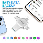Verilux® Pendrive 128GB 4 in 1 Flash Drive with Lightning Micro USB USB A Type-C Interface Mini Hangable for iOS Android Compatible with iPhone iPad PC and More Devices 3 PCS