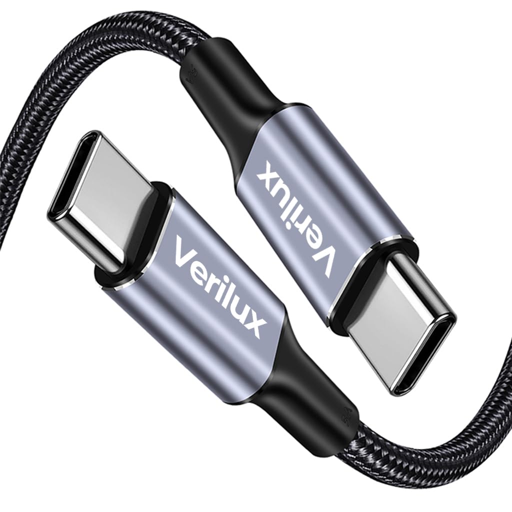 Verilux Type C to Type C Cable for Fast Charging with 6.6ft Length | Nylon Braided 100W