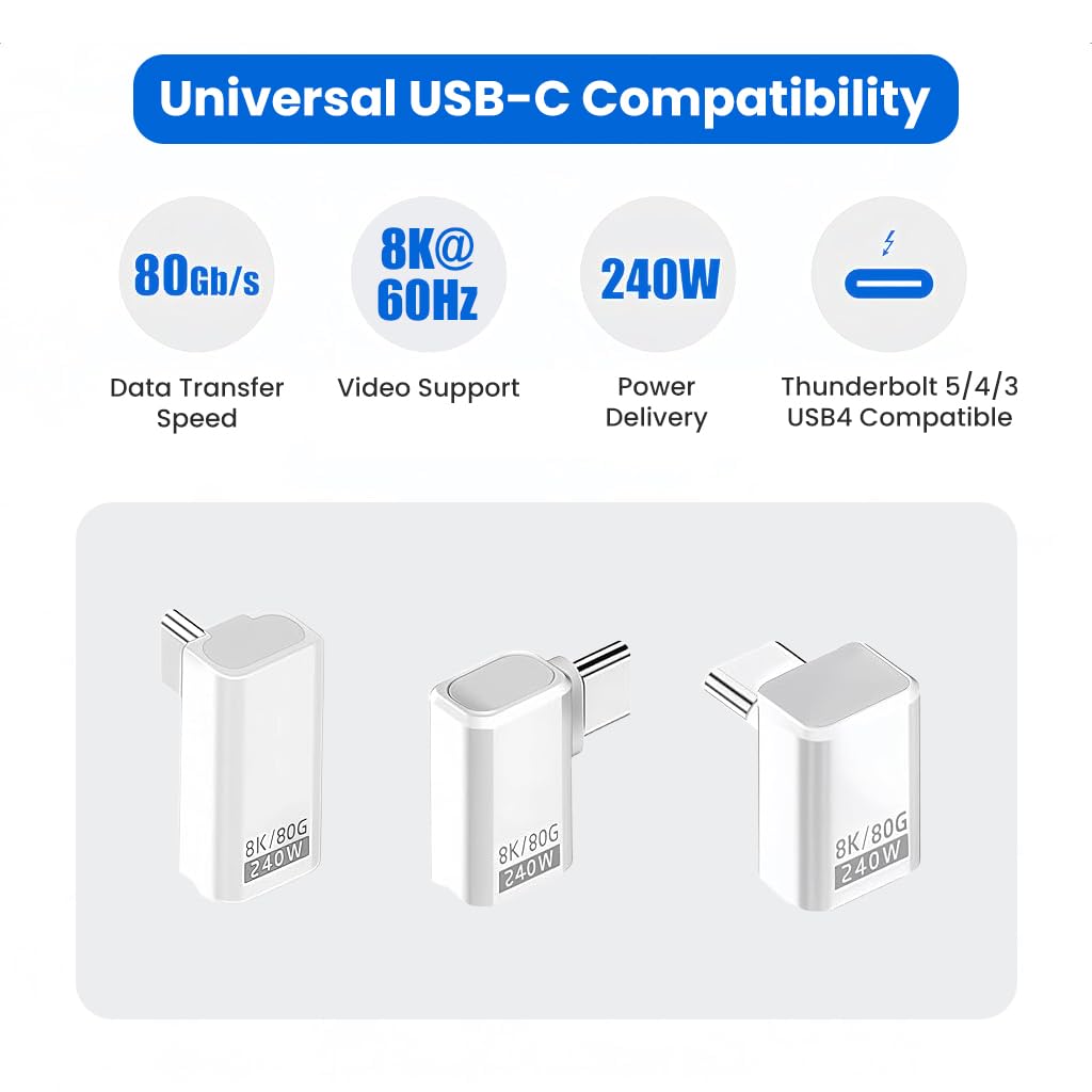 Verilux Type C Adapters for Steam Deck and Switch with 240W PD, 80Gbps & 8K Output | 3 Right Angle Styles
