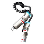 Verilux 4 in 1 C Type Charger Cable 6.6ft for Travel and Office with Spring Coiled Design & RGB Indicator | PD 240W Fast Charging and 480Mbps Data Transfer