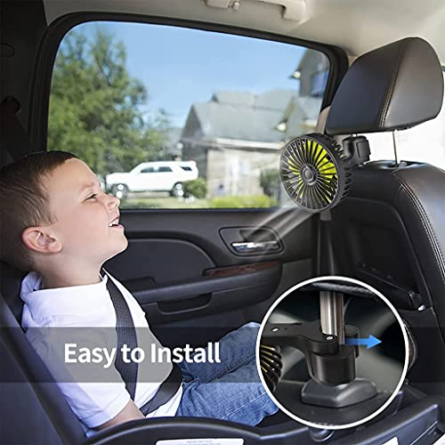 Verilux® USB Fan for Car Back Seat Headrest Mounted 5V Mini with 3 Speed Rotatable Cable Switch Controller for Baby Passengers Plug and Play 3 PCS