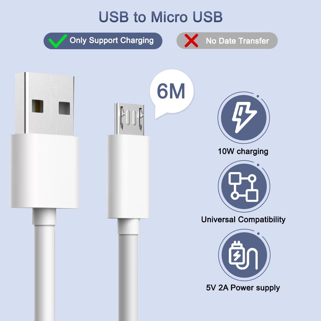 Verilux Micro USB Extension Cable for Security Cameras with Reinforced Connectors 19.6 ft | Stable Power Supply