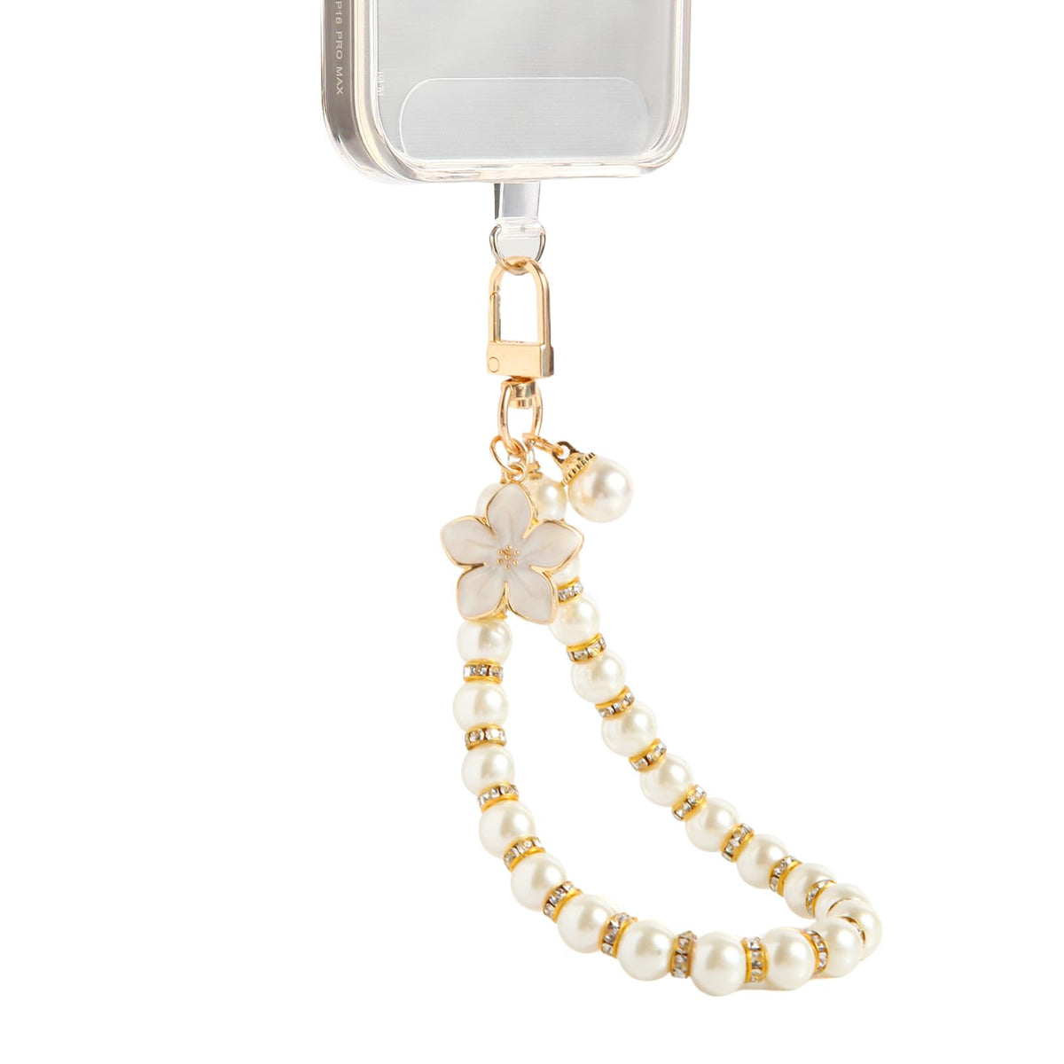 ZORBES® Fashion Faux Pearl Phone Chain for Girls Women Chic Phone Lanyard Sparkling Rhinestone Embellishment Phone Wristlet with Golden Metal Swivel Buckle.