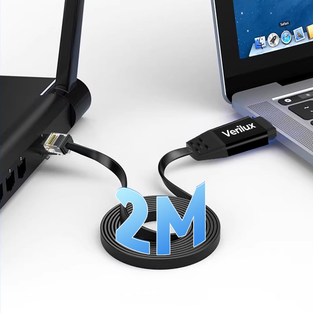 Verilux® Type C to RJ45 NIC Adapter Cable 6.6ft Ethernet Cable High Speed 100Mbps 100Mbps RTL8152B NIC Chip, Wired Internet Connection Cable Compatible with Laptop, Tablets, Phone