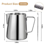 Zeitel® 12oz Milk Frothing Pitcher with Scale Stainless Steel Espresso Milk Frothing Pitchers for Cappuccino Barista Steam Pitchers Milk Jug Cup with Decorating Pen Latte Art