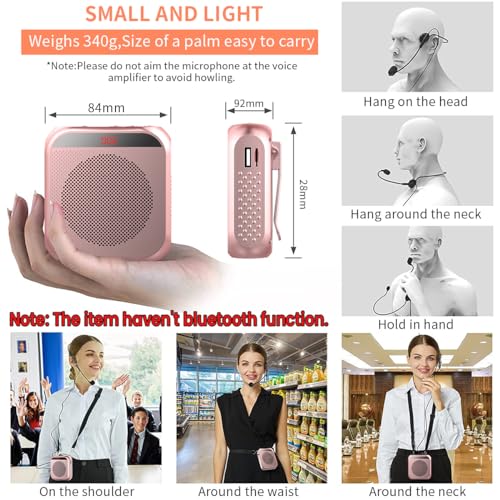 ZORBES® Portable Mini Voice Amplifier 10W 2200mAh Rechargeable PA System Speaker for Teachers Singing Coaches Training Presentation Tour Guide Pink 2 PCS