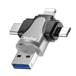 Verilux Micro SD Card Reader 4 in 1 with USB 3.0, Type C, Micro USB and Lightning | Compatible with iPhone, iPad, Android, Macbook and PC