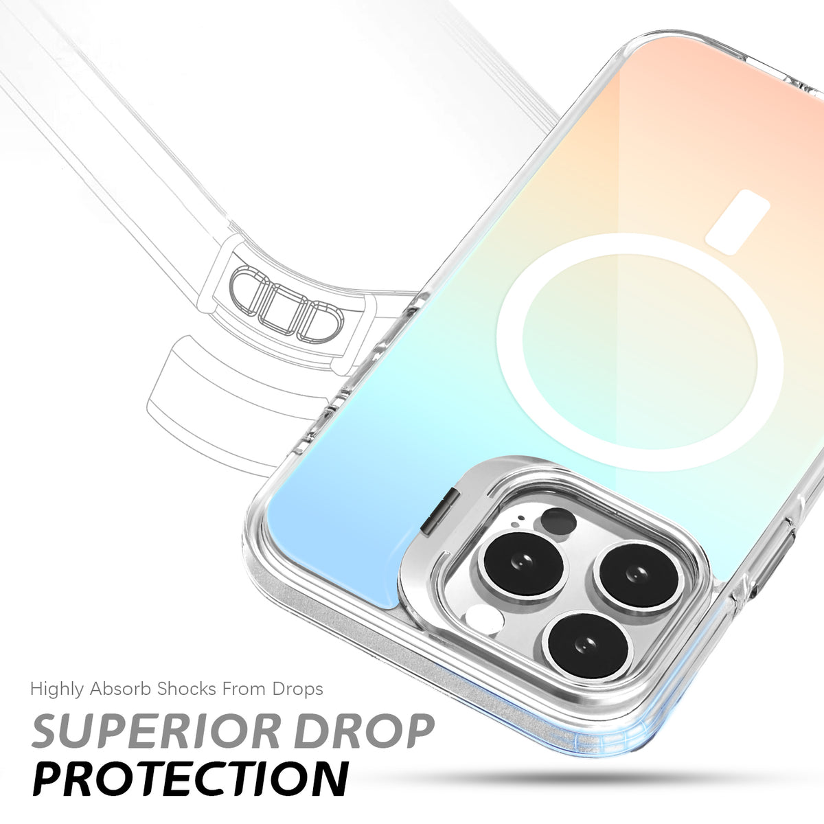 ZORBES® Compatible with iPhone 16 Pro Phone Case with Nylon Lanyard for iPhone 16 Pro Support MagSafe Fashion Translucent Magnetic Phone Case with 2 in 1 Folding Camera Protective Frame Phone Holder