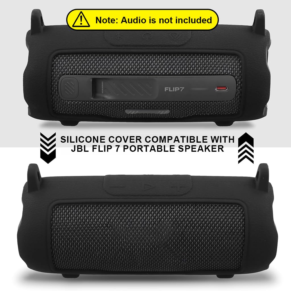 ZORBES® Silicone Case for JBL Flip 7 Portable Waterproof Speaker, Portable Travel Soft Cover with Shoulder Strap, Protective Skin Case (Black Case Only)