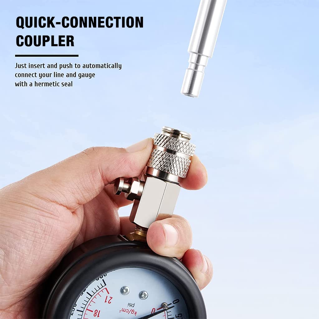 ZORBES® 8 PCS Diesel Engine Compression Gauge Tester with Portable Box,Professional Cylinder Pressure Test Tool Kit for Car & Truck, Automotive Test Kit