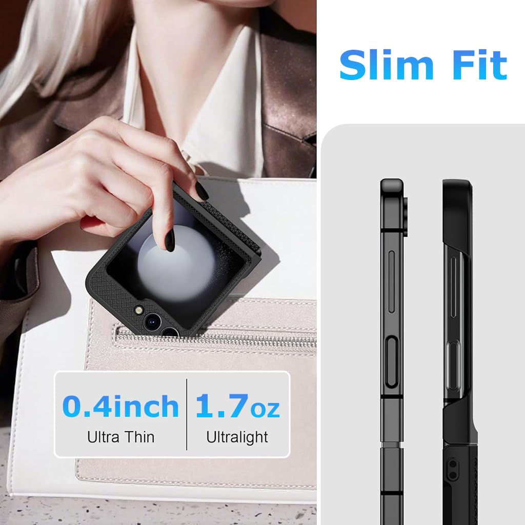 ZORBES® Compatible with Samsung Galaxy Z Flip 6 Folding Phone Case for Galaxy Z Flip 6 One-Piece Retractable Hinge Design Protective Anti-Slip Textured Fashion Phone Case with Cut-Out Outer Display