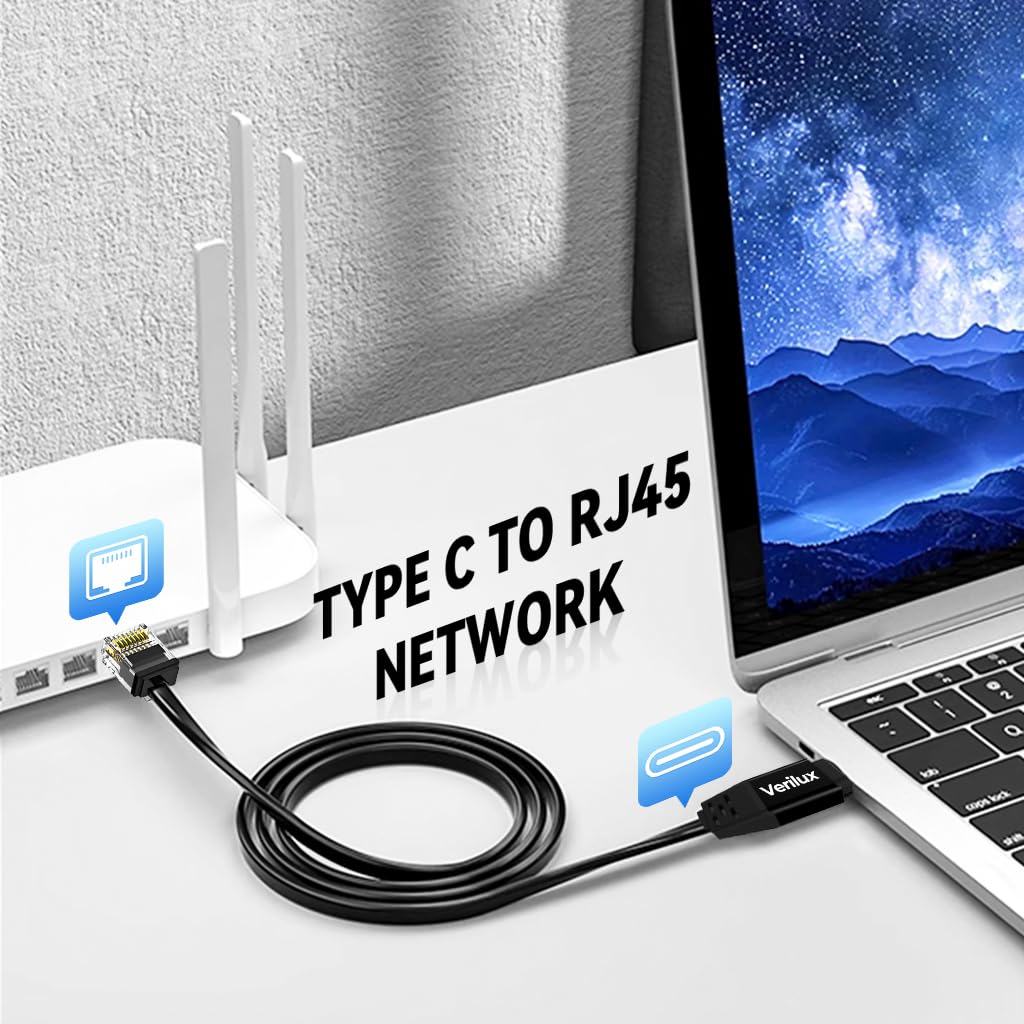 Verilux USB C to Ethernet Cable 6.6ft with RTL8152B NIC Chip for 1000Mbps Wired Internet