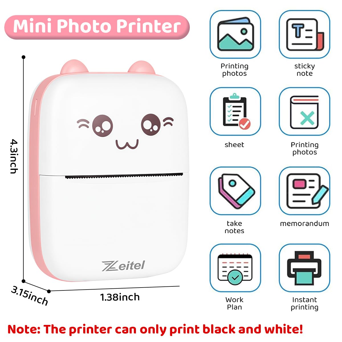 Zeitel® Portable Bluetooth Thermal Printer with Android & iOS System