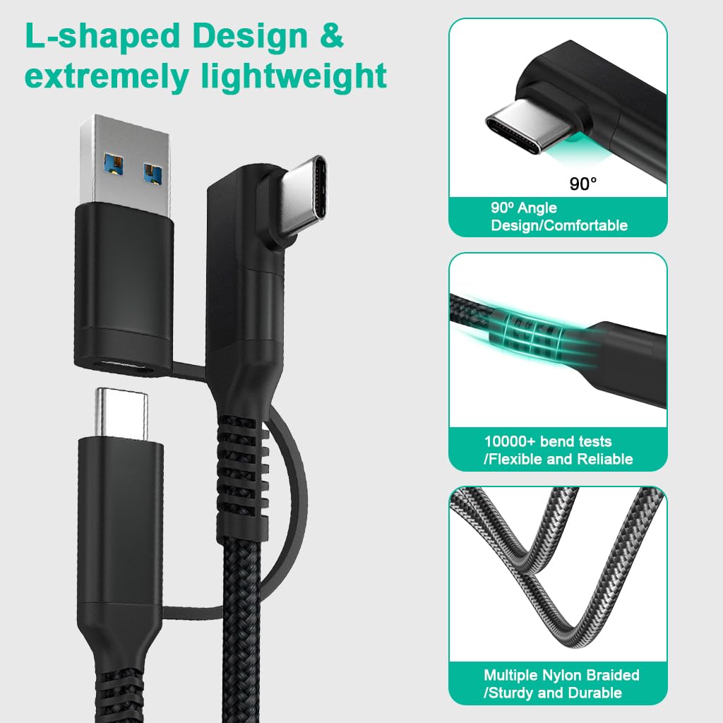 Verilux VR Headsets for Mobile Link Cable featuring 16.8ft length and right angle Type C connector | nylon braided design for smooth PC gaming