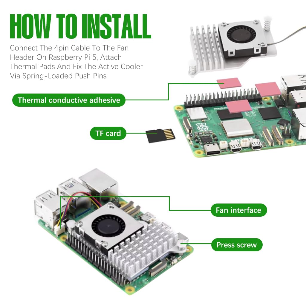 Verilux® Cooler for Raspberry Pi 5, Combines a Temperature-Controlled Blower Cooling Fan and an Alumium Heatsink and Thermal Pad to Accelerate Heat Dissipation for Raspberry Pi 5