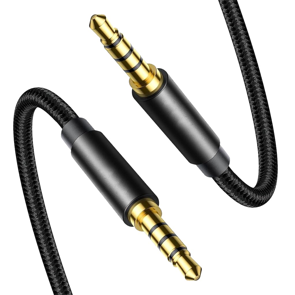 Verilux Aux Cable for Car and Speakers featuring 4‑Pole TRRS Jacks 9.8 ft Nylon Braided | Gold‑Plated Connectors