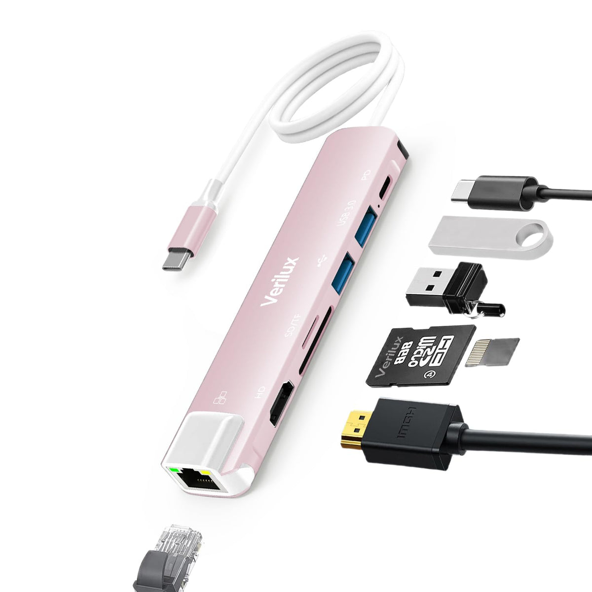 Verilux USB C Hub for Laptop with 7 in 1 Ports and 4K@60Hz HDMI | 87W PD and Ethernet 24CM