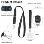 ZORBES® Phone Lanyard Phone Hand Strap Set Phone Neckstrap for All Phone Case Adjustable Black Phone Sling with 2 Self-Adhesive Inserts Phone Sling Hand Strap, Not Includes Phone Case