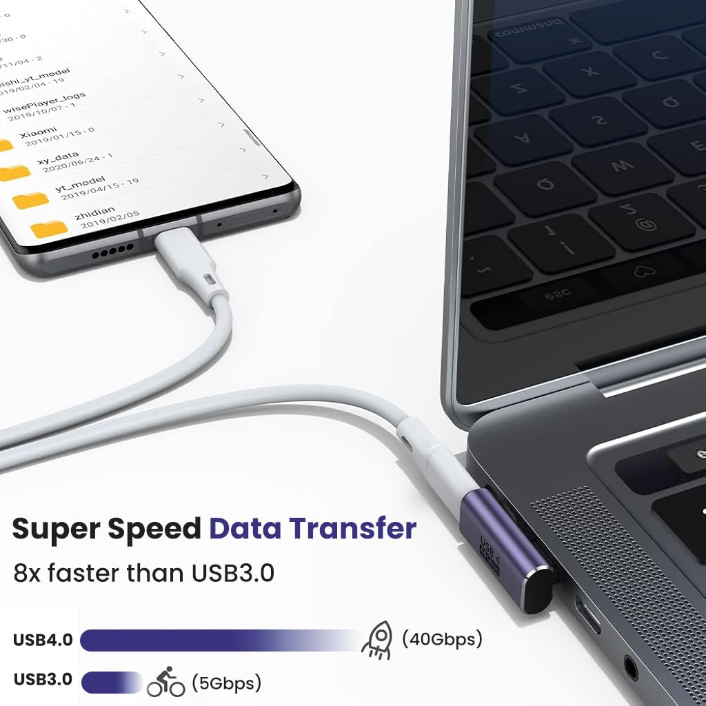 Verilux USB C Adapter for Laptops and Phones with 100W PD 40Gbps Speed | 90° L‑Shape