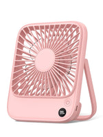 Verilux® USB Fan Mini Desk Fan with Kickstand 4-Speed USB Cooling Fan Travel Tabletop Fan 5000mAh USB Rechargeable USB Fan for Office, Dorm, Kitchen, Pink
