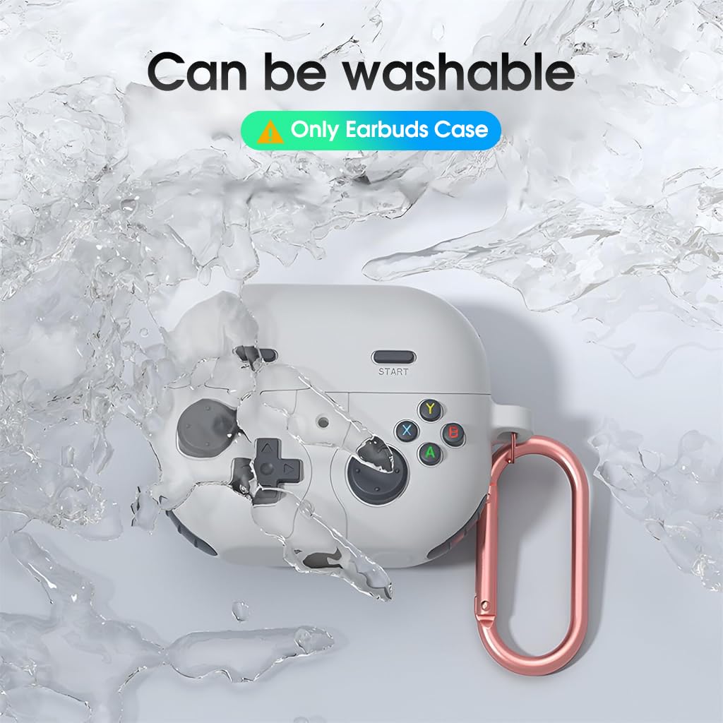 ZORBES® Earbuds Case Cover for Samsung Galaxy Buds 3 Protective Silicone Skin Cover with Carabiner Fashion Retro Gaming Machine Earbuds Case Cover for Samsung Galaxy Buds 3/3 Pro, Grey