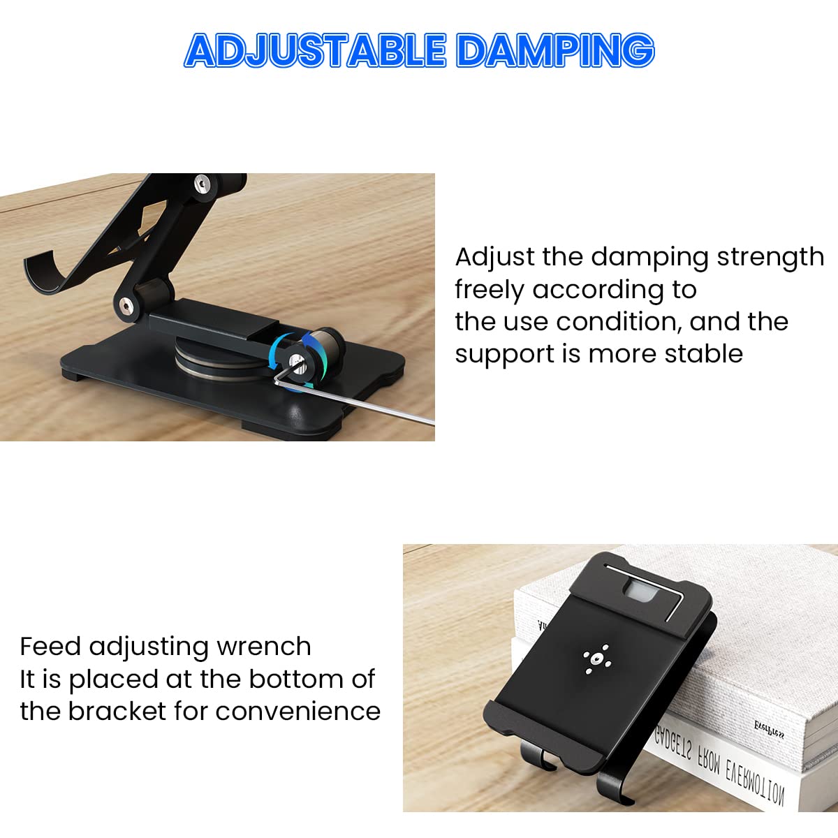 ZORBES® Mobile Stand for Table, Aluminum Mobile Holder for Table, Foldable Tablet Stands 360° Rotatable Phone Stand Holder Adjustable Height & Tilting for iPhone/iPad/Tablets, Most Devices in 4-12.9"