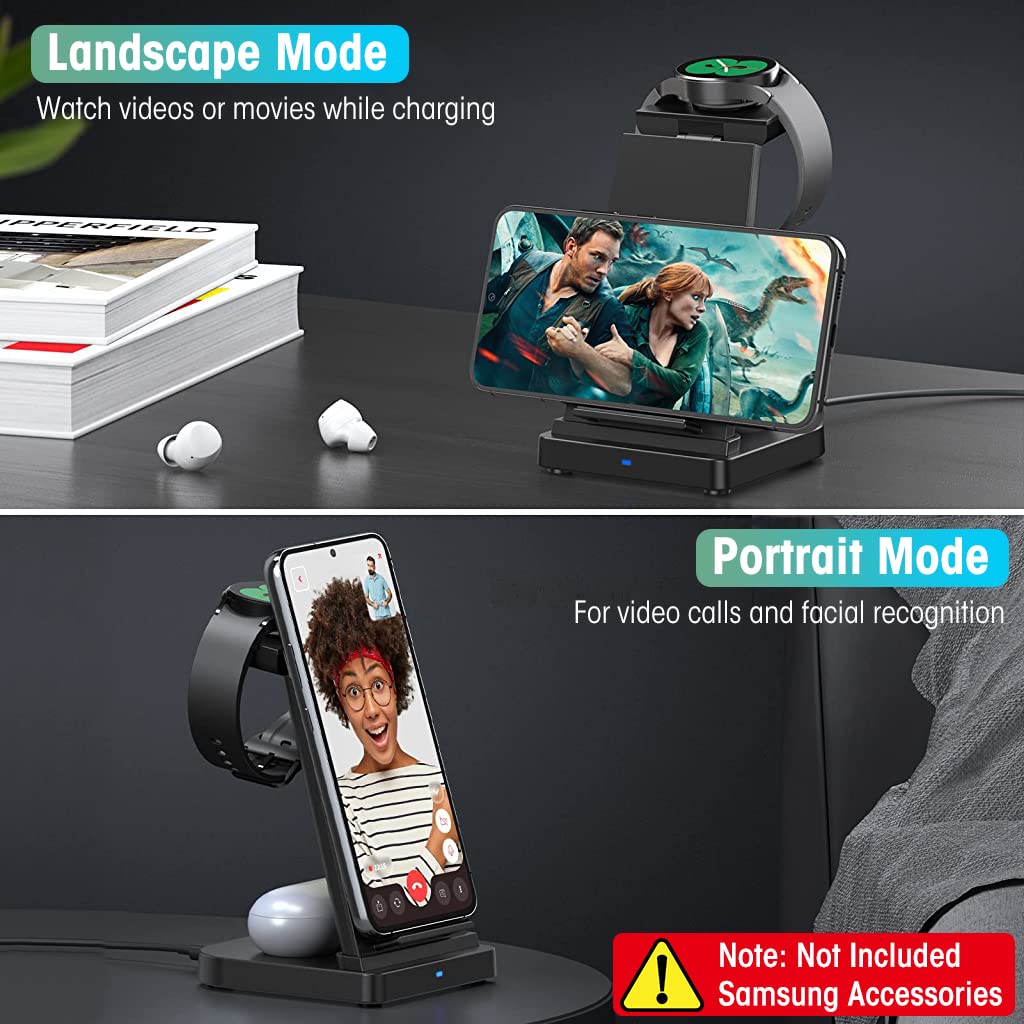 ZORBES® Charging Station for Samsung Phone, Earbuds, Smartwatch, 3-in-1 Charger Station with Power Adapter, Fast Wireless Charger Stand for Samsung Galaxy Watch 5 Galaxy S23/Z Flip, Buds Live, More