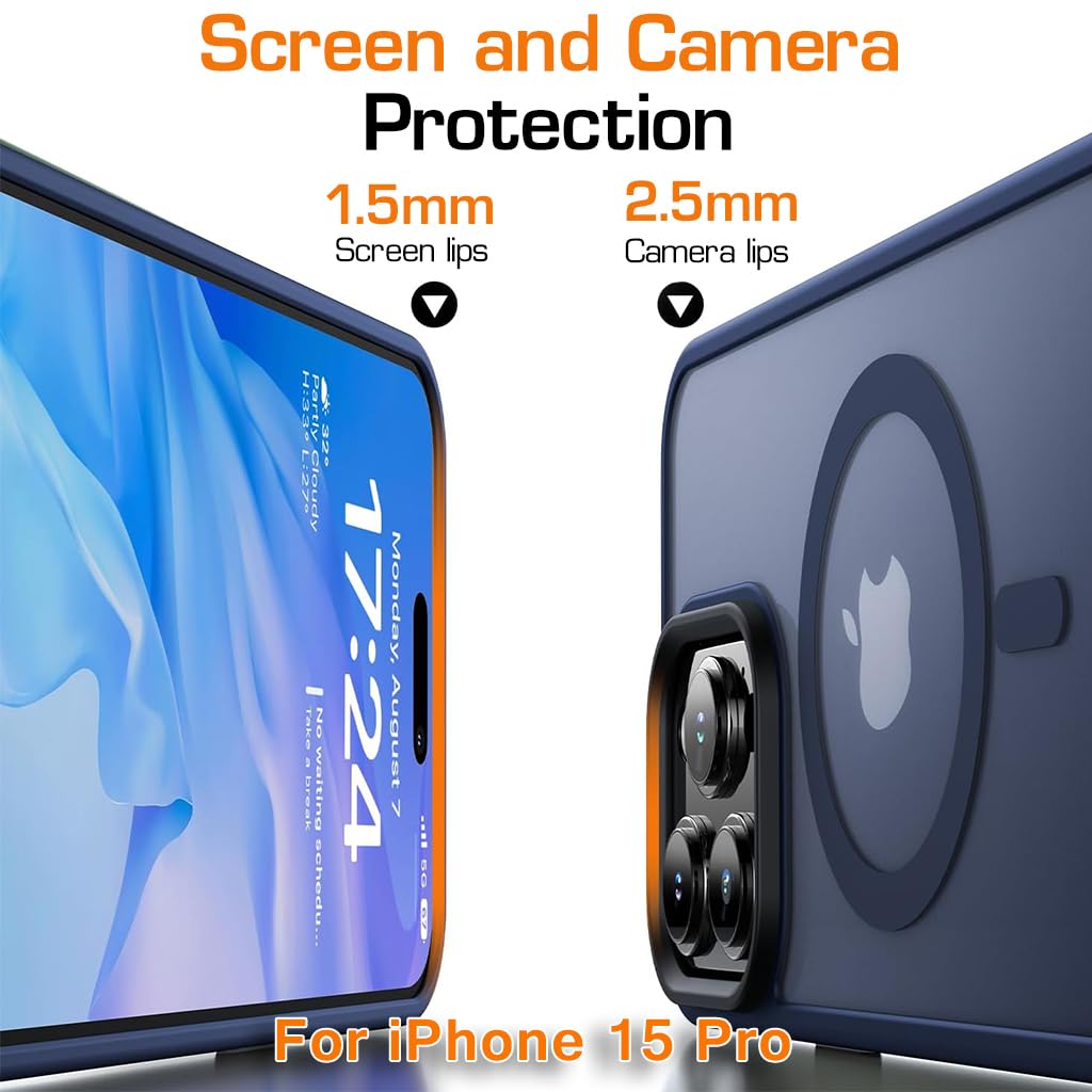 ZORBES® Phone Case for iPhone 15 Pro Anti-Scratch Rubber Framed Phone Cover with Metal Button Cover, Magnet Ring Design Compatible with MagSafe Full Protection Phone Case for iPhone 15 Pro 6.1", Blue