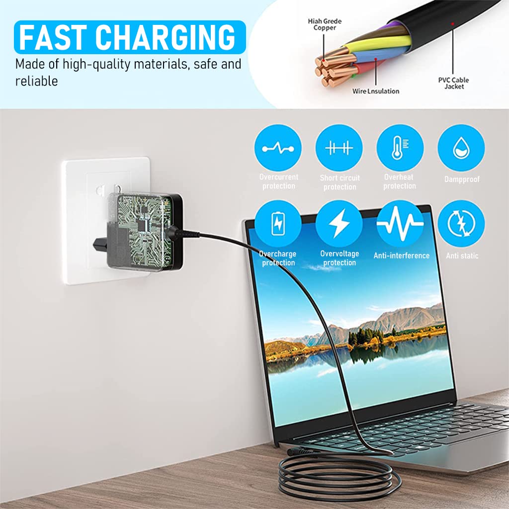 ZORBES® 65W Laptop Charger for IdeaPad 65W 45W AC Adapter for Lenovo Laptop Series 1.8m Charging Cable Safe Charging - verilux