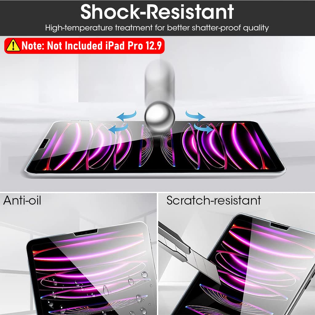 ZORBES® 2pcs Tempered Glass Screen Protector for iPad Pro Anti-scratch Screen Film with 2pcs Camera Protection Cover Compatible with iPad Pro 12.9 Inch 6th/5th/4th Generation 2020-2022
