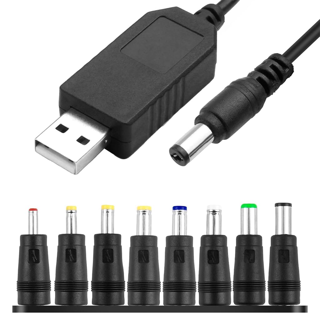 Verilux® USB to DC 12V Power Cord 3.3Ft/1M, Universal 12V Plug Jack Charging Cable with 8 Pcs DC Female To Male Adapter (6.5x4.4, 3.5x1.35, 4.0x1.7, 4.8x1.7, 5.5x1.7, 5.5x2.1, 5.5x2.5, 6.3x3.0)