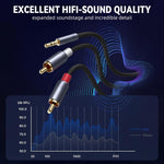 Verilux 3.5 mm to 2 RCA Cable for Car and Home Audio with Gold Plated Connectors | 9.8 ft Nylon Braided