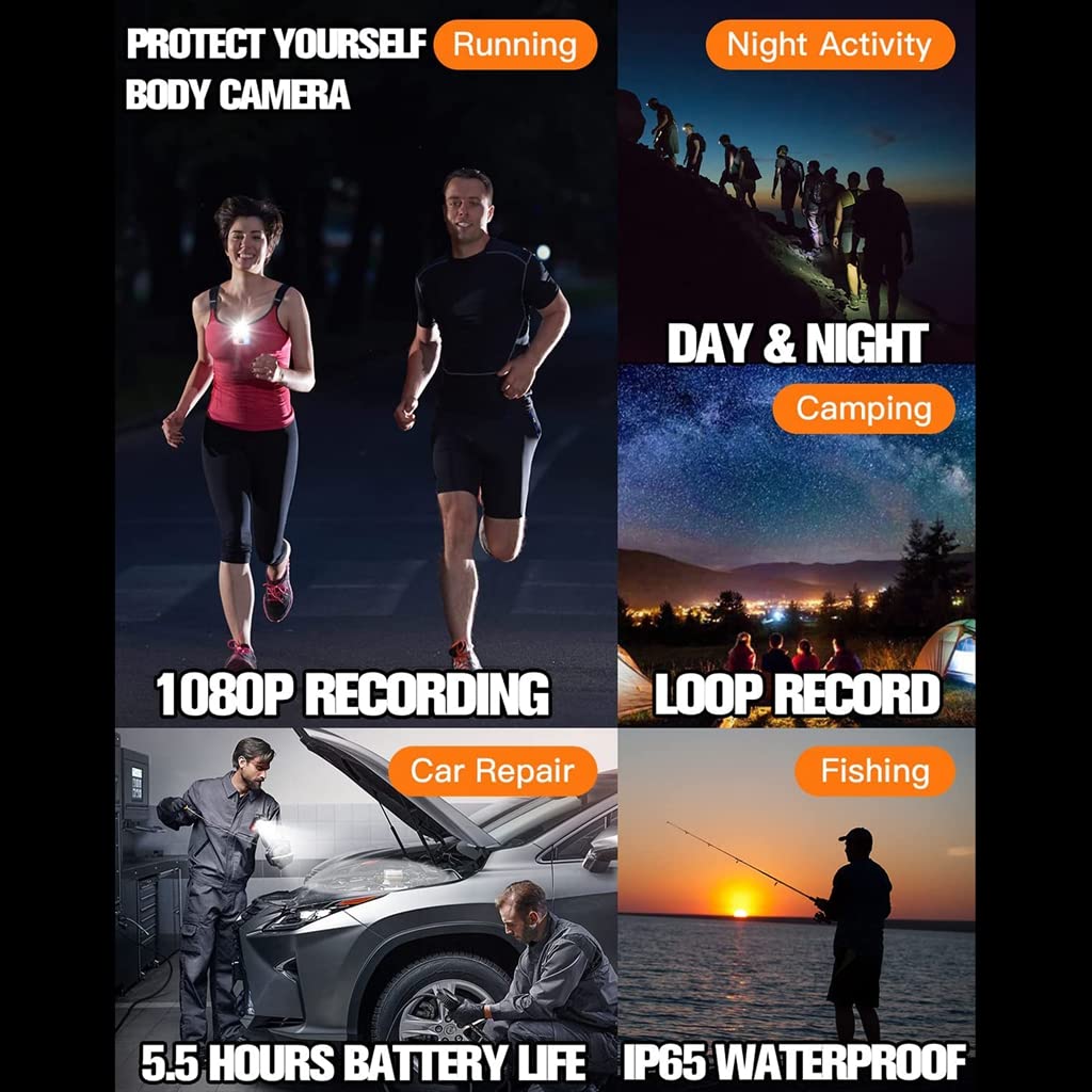 Verilux® Action Camera 1000mAh Vlogging Camera for Youtubers 1080P Wireless Body Camera with IP65 Wearable Video Recorder Built in 32G Micro SD Card Mini Micro Spy Camera with 3 Modes Flashlight