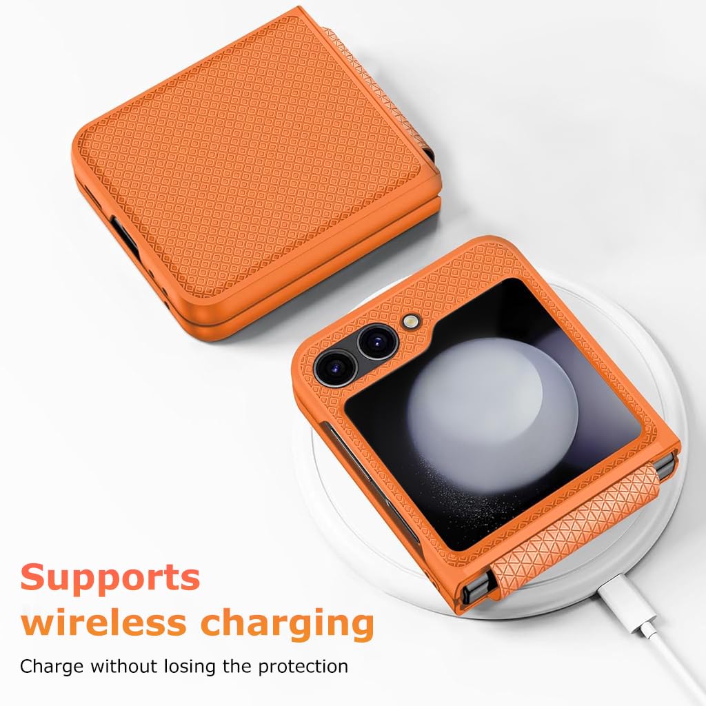 ZORBES® Compatible with Samsung Galaxy Z Flip 6 Folding Phone Case for Galaxy Z Flip 6 One-Piece Retractable Hinge Design Anti-Slip Fashion Phone Case with Cut-Out Outer Display, Orange