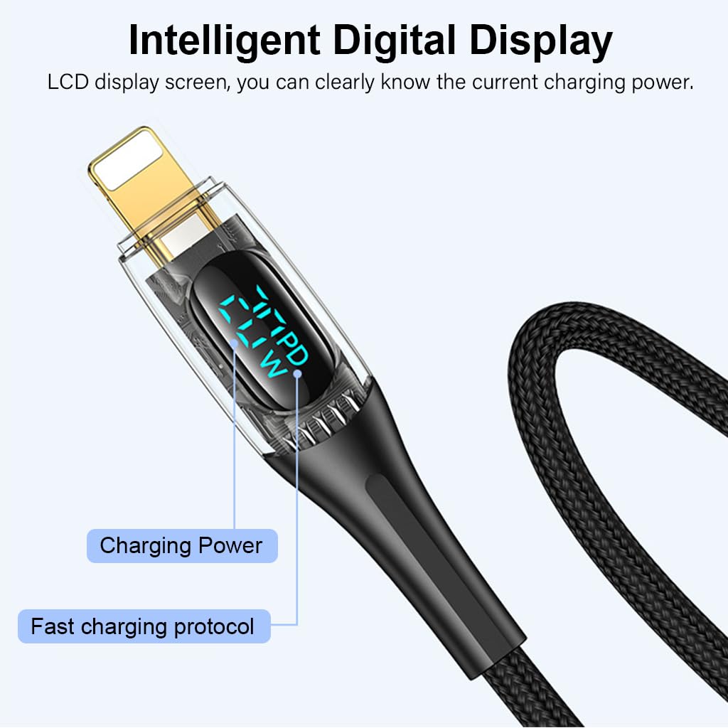 Verilux Type C to Lightning Cable 3.9ft PD 20W with LCD Display and Nylon Braid | Fast Charging