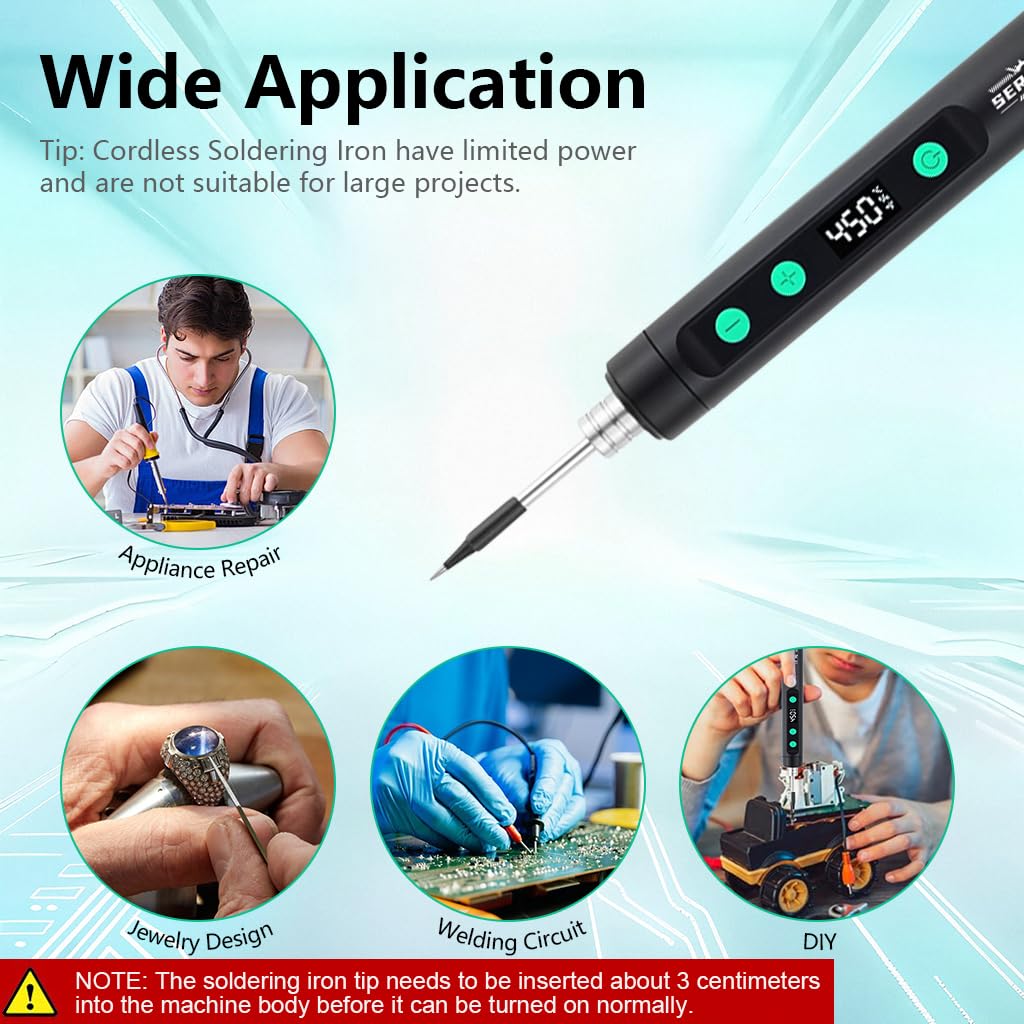 Serplex® 15W Handheld Soldering Iron Tool Kit with 3 Bits & Storage Box, USB Cordless Rechargeable Soldering Iron Pen 180-450° C Adjustable Welding Tool Kit for Electronics Repairing-Black