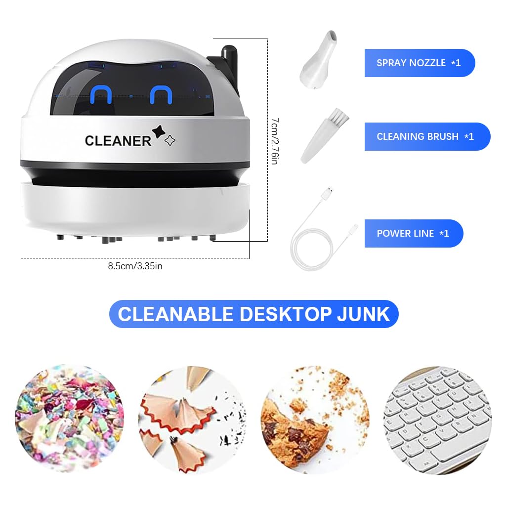ZORBES® Desk Vacuum Cleaner Machine USB Mini Desk Vacuum Cleaner with Nozzle Attachment & Cleaning Brush, Clean Up Dust and Crumbs, 500mAh Portable Cordless Desk Vacuum for Home Office Car Countertop