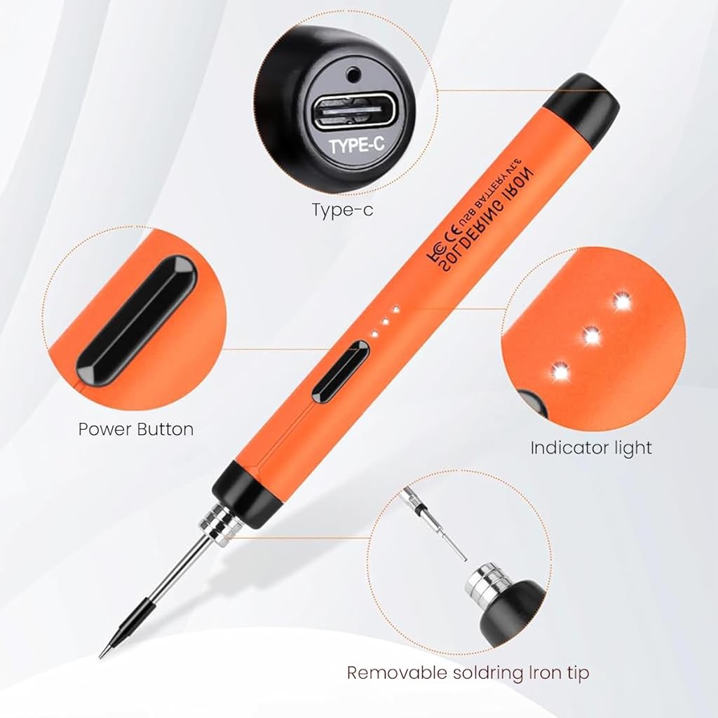 Serplex® Cordless Soldering Iron Pen Kit 3 Adjustable Temperature Electric Soldering Iron Pen Set with Stand, USB Cable & Storage Case, for Electronics Repaired Usages